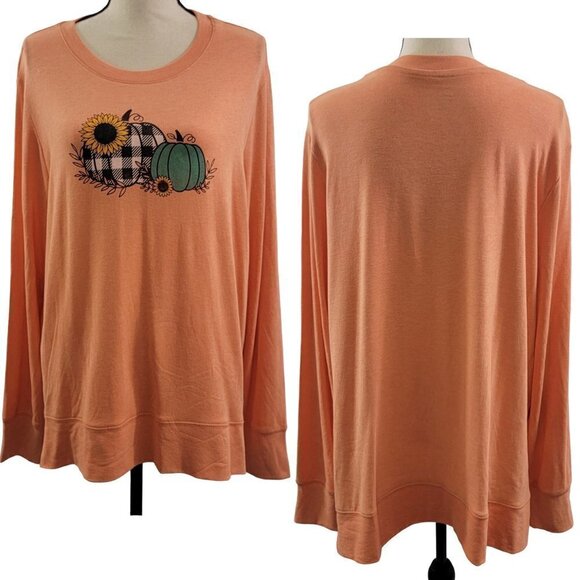 HALLOWEEN Fall Pumpkin Graphic Super Soft Women's Long Sleeve Orange T-Shirt - Picture 1 of 16